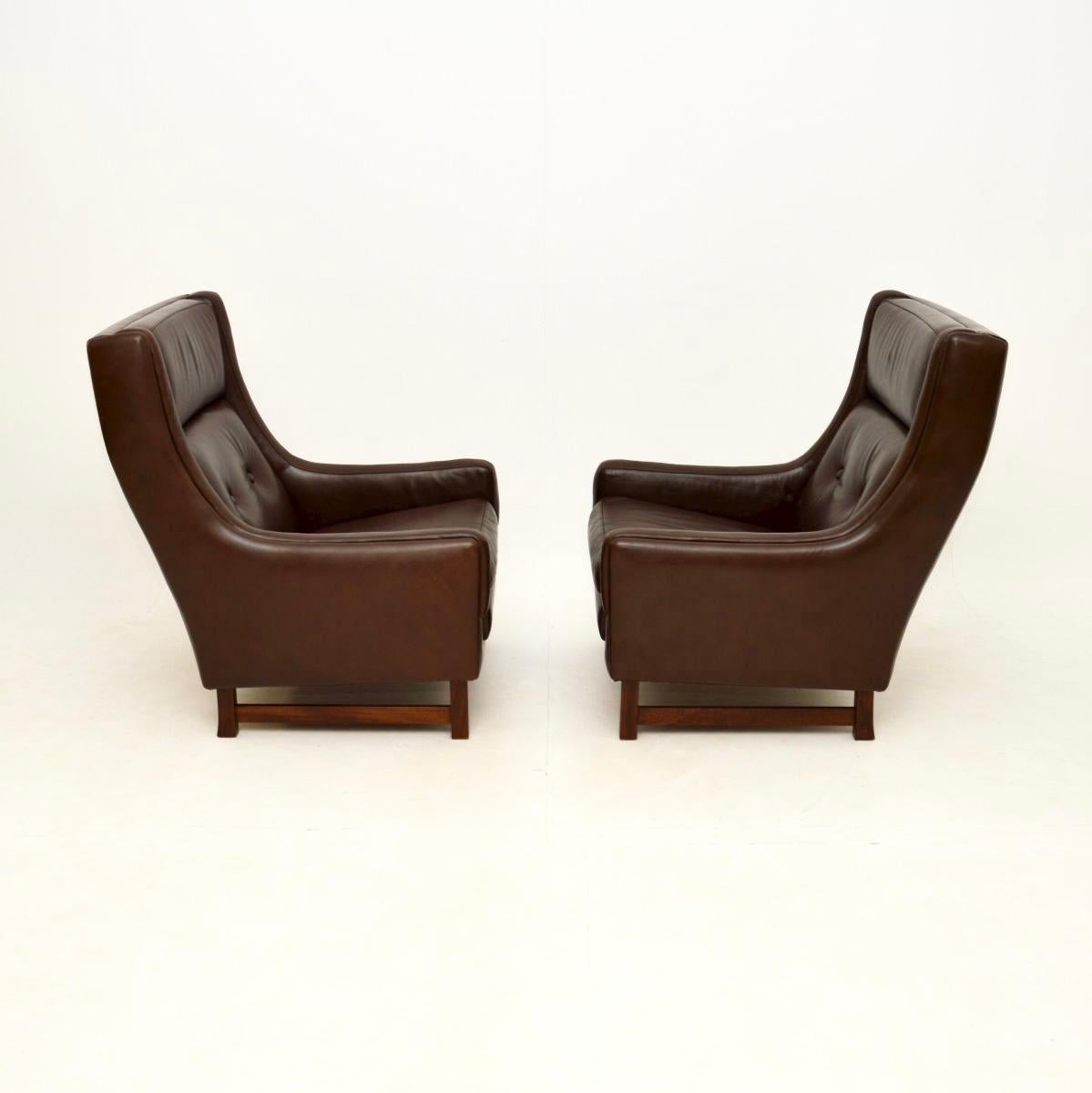 Mid-Century Modern Pair of Vintage Leather Armchairs by Torbjorn Afdal for Bruksbo For Sale