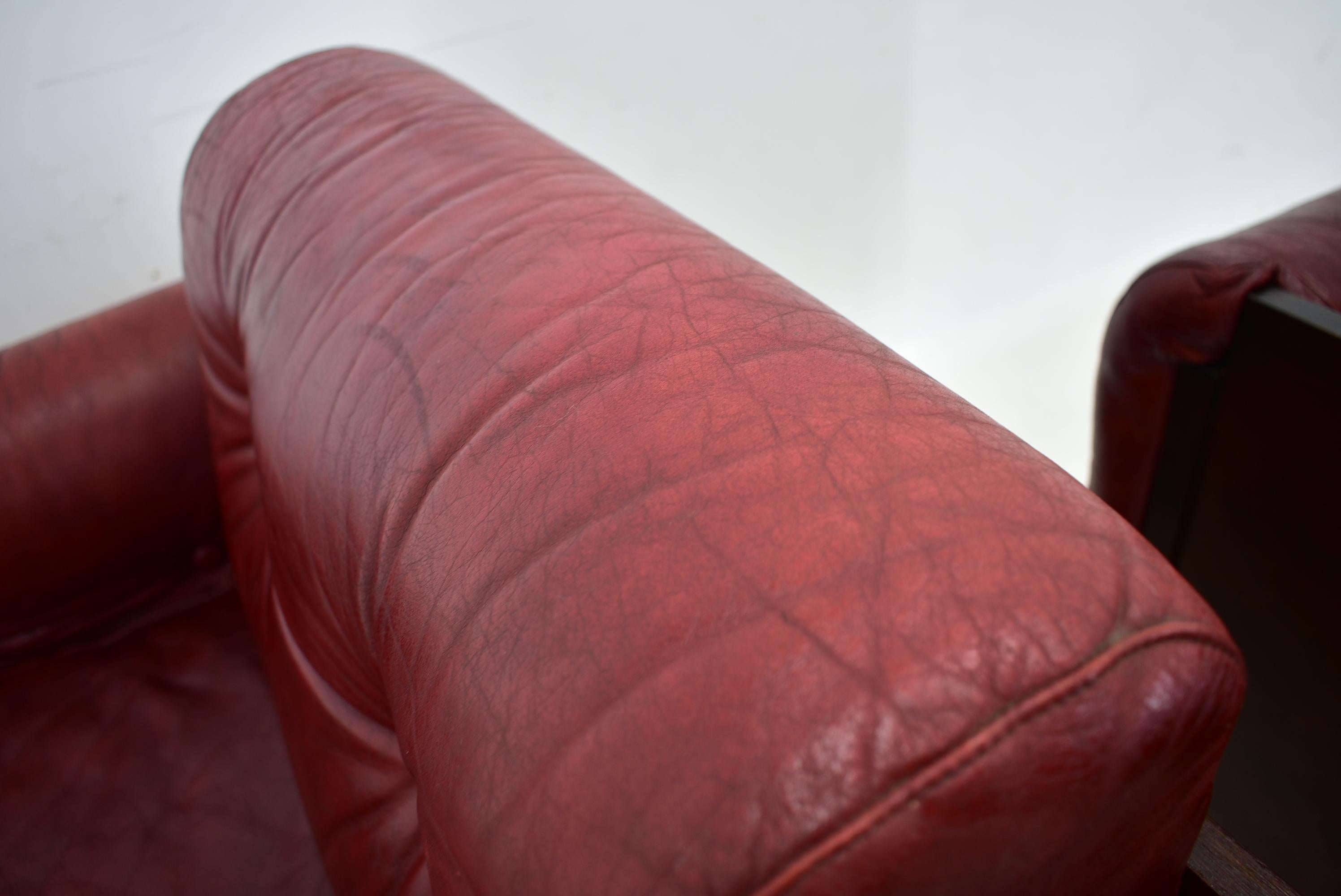 Pair of vintage leather armchairs , Czechoslovakia 1970s For Sale 4