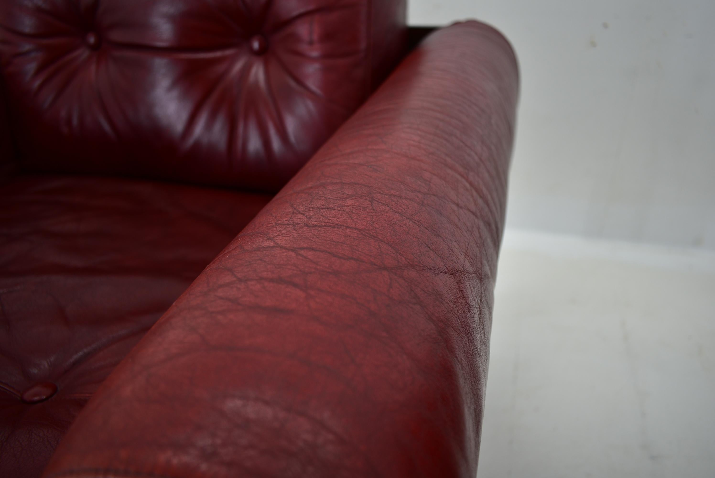 Leather Pair of vintage leather armchairs , Czechoslovakia 1970s For Sale