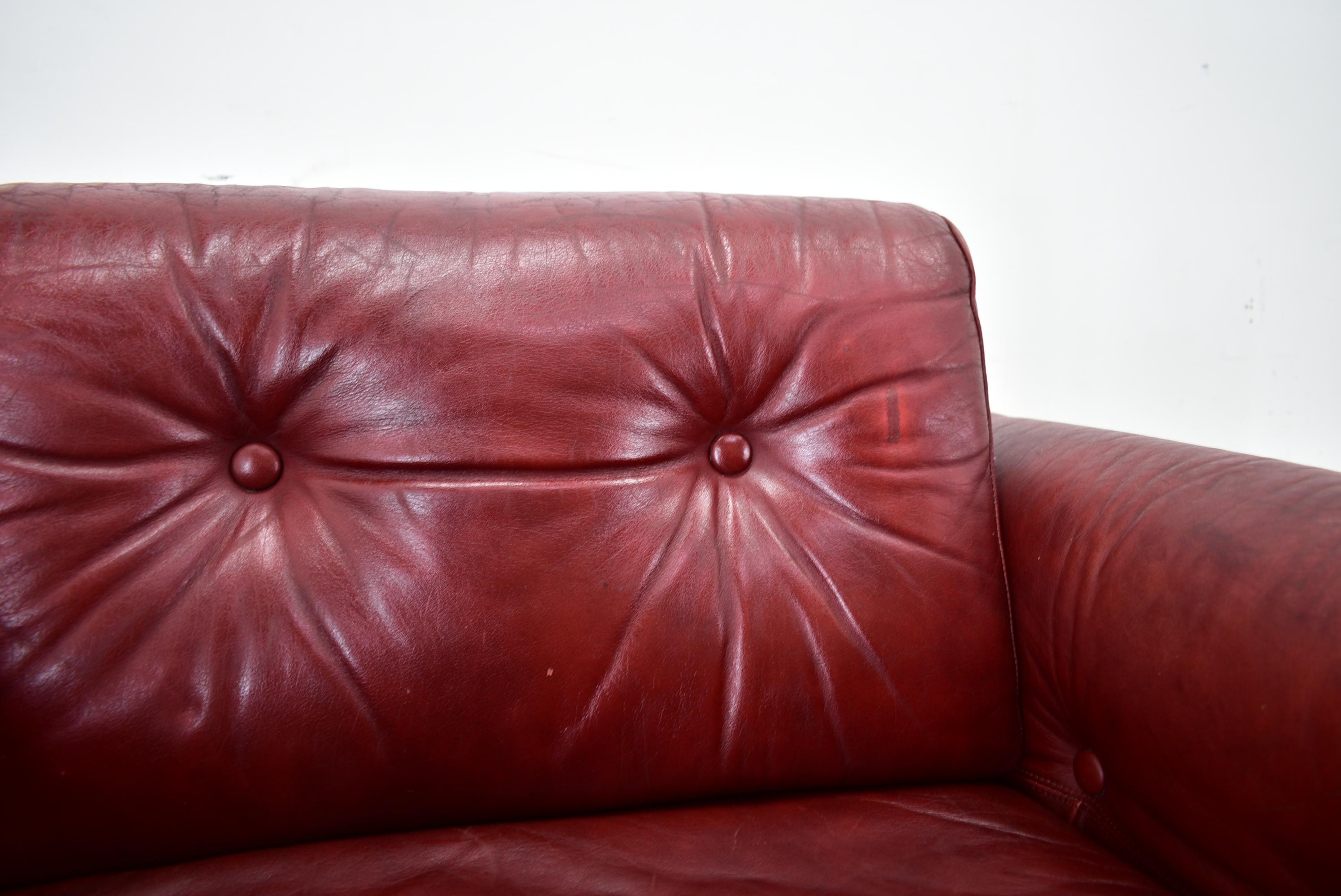 Pair of vintage leather armchairs , Czechoslovakia 1970s For Sale 1