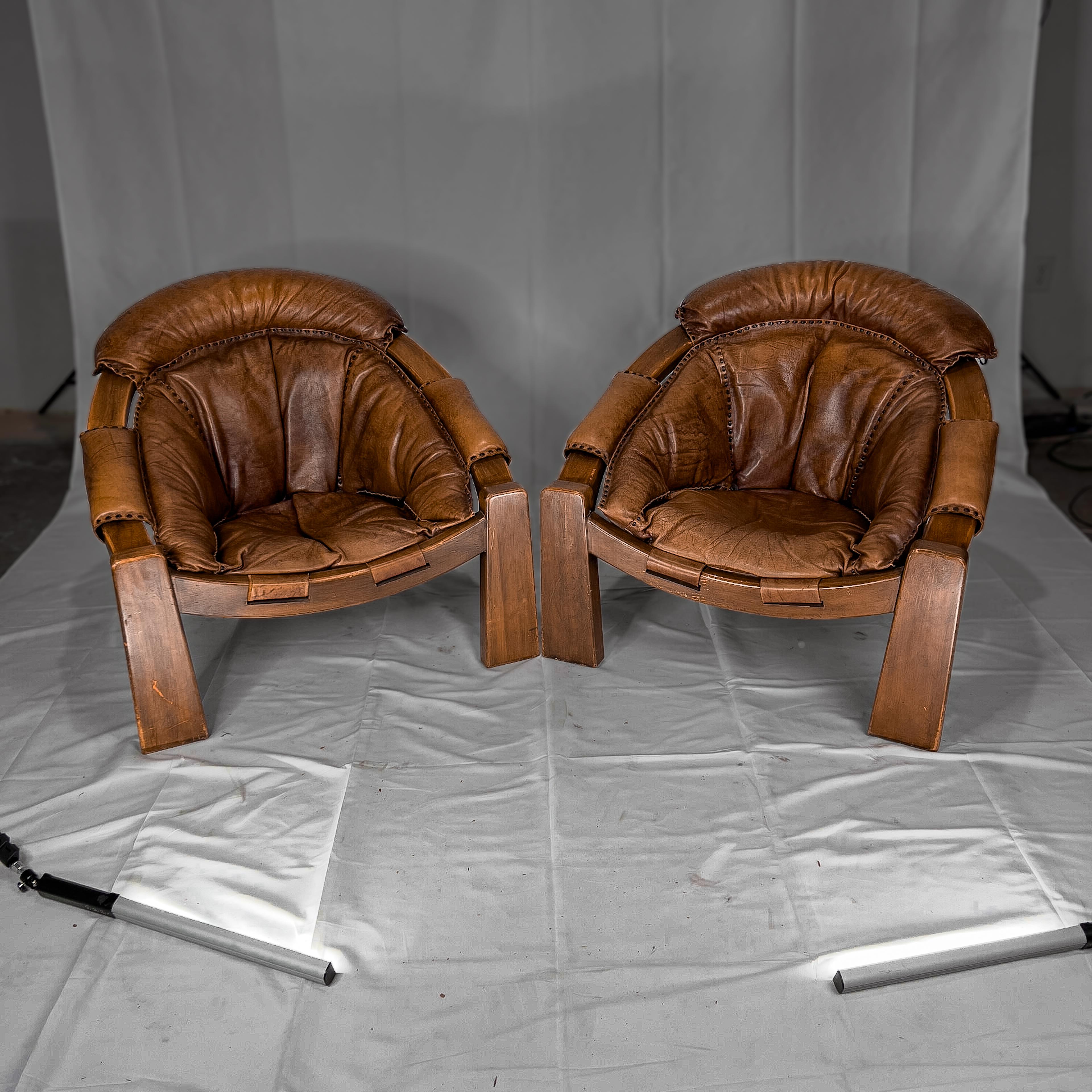 Arts and Crafts Pair of Vintage Leather Armchairs