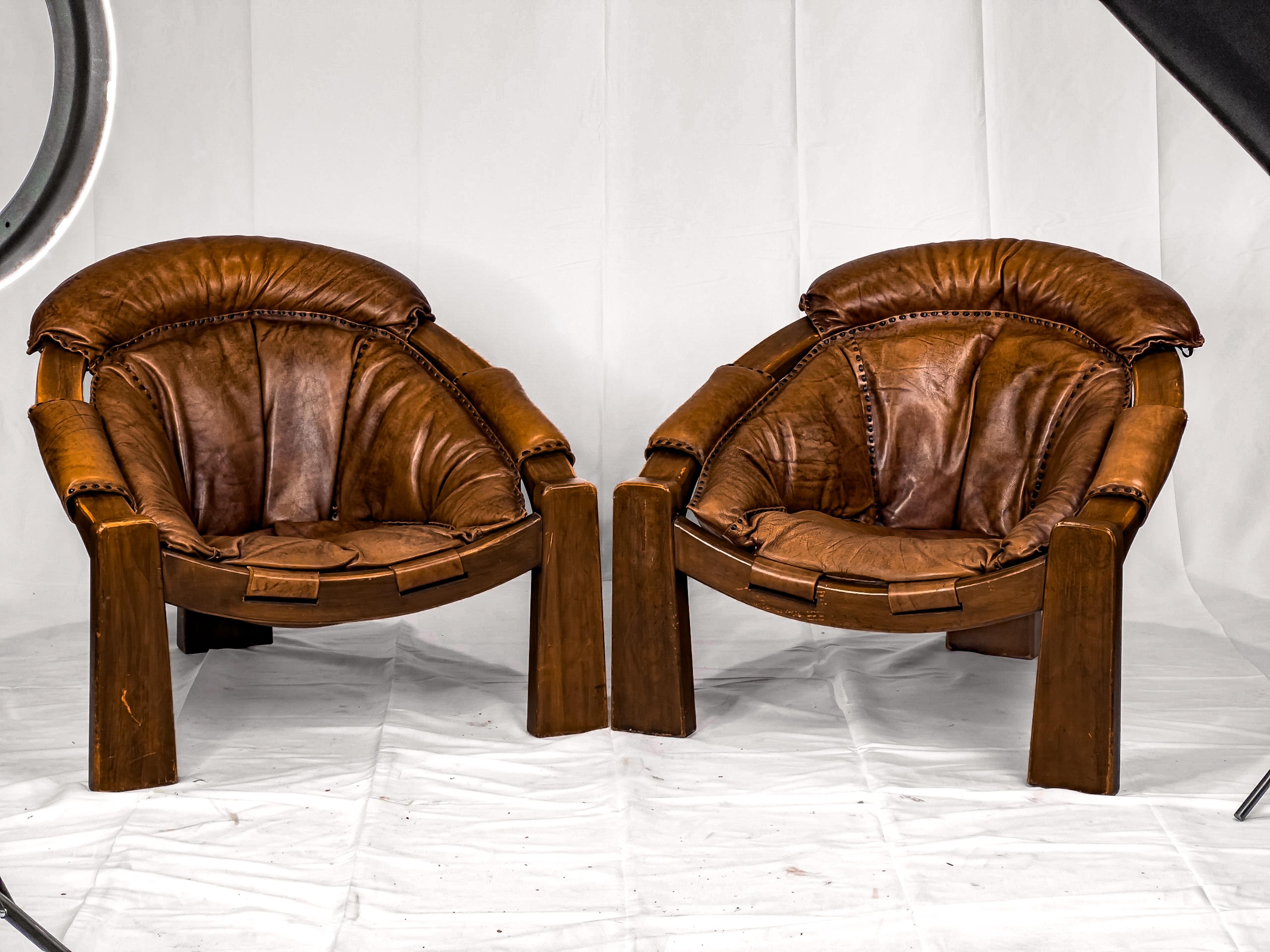 European Pair of Vintage Leather Armchairs