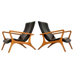 Pair of Vintage Leather Armchairs in the Manner of Vladimir Kagan