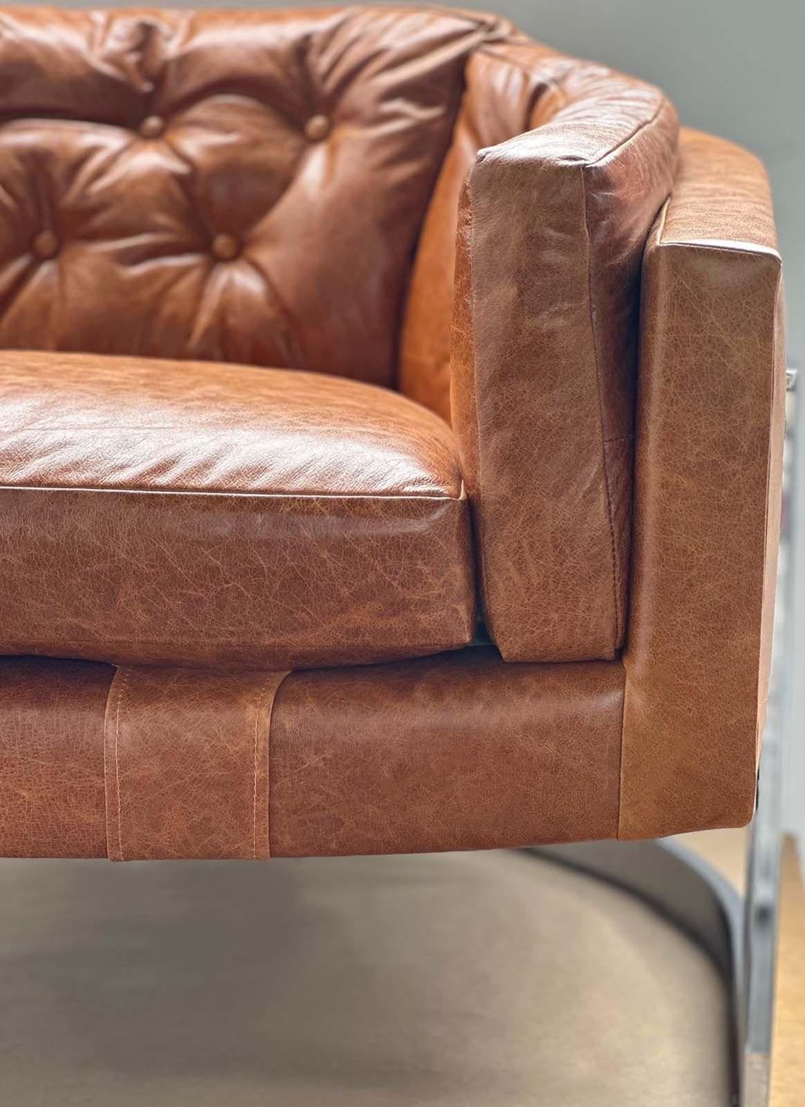 Fin du 20e siècle Paire de fauteuils vintage en cuir dans le style de Milo Baughman, États-Unis, années 1970 en vente