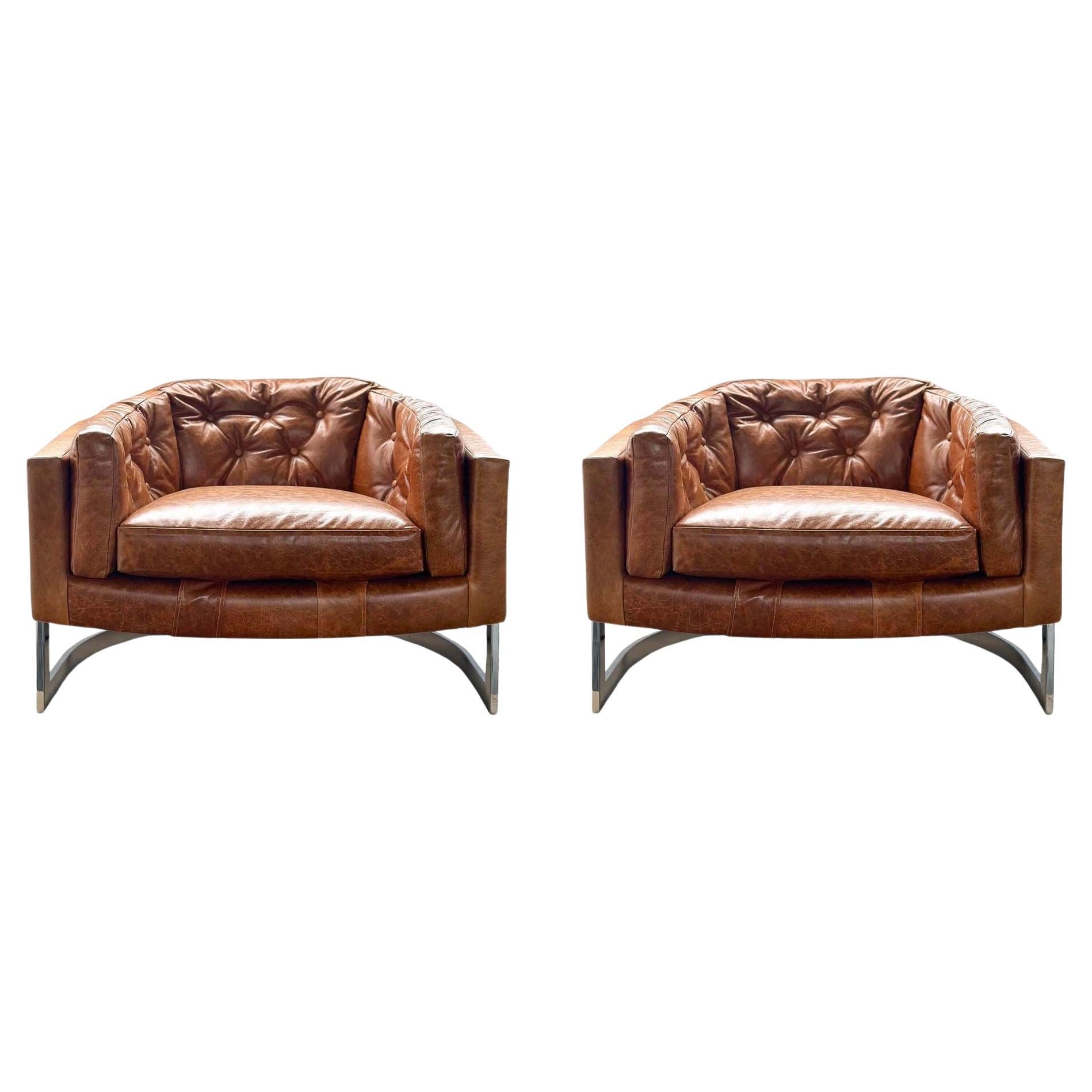 Pair of Vintage Leather Armchairs in the Style of Milo Baughman, U.S.A. 1970's.