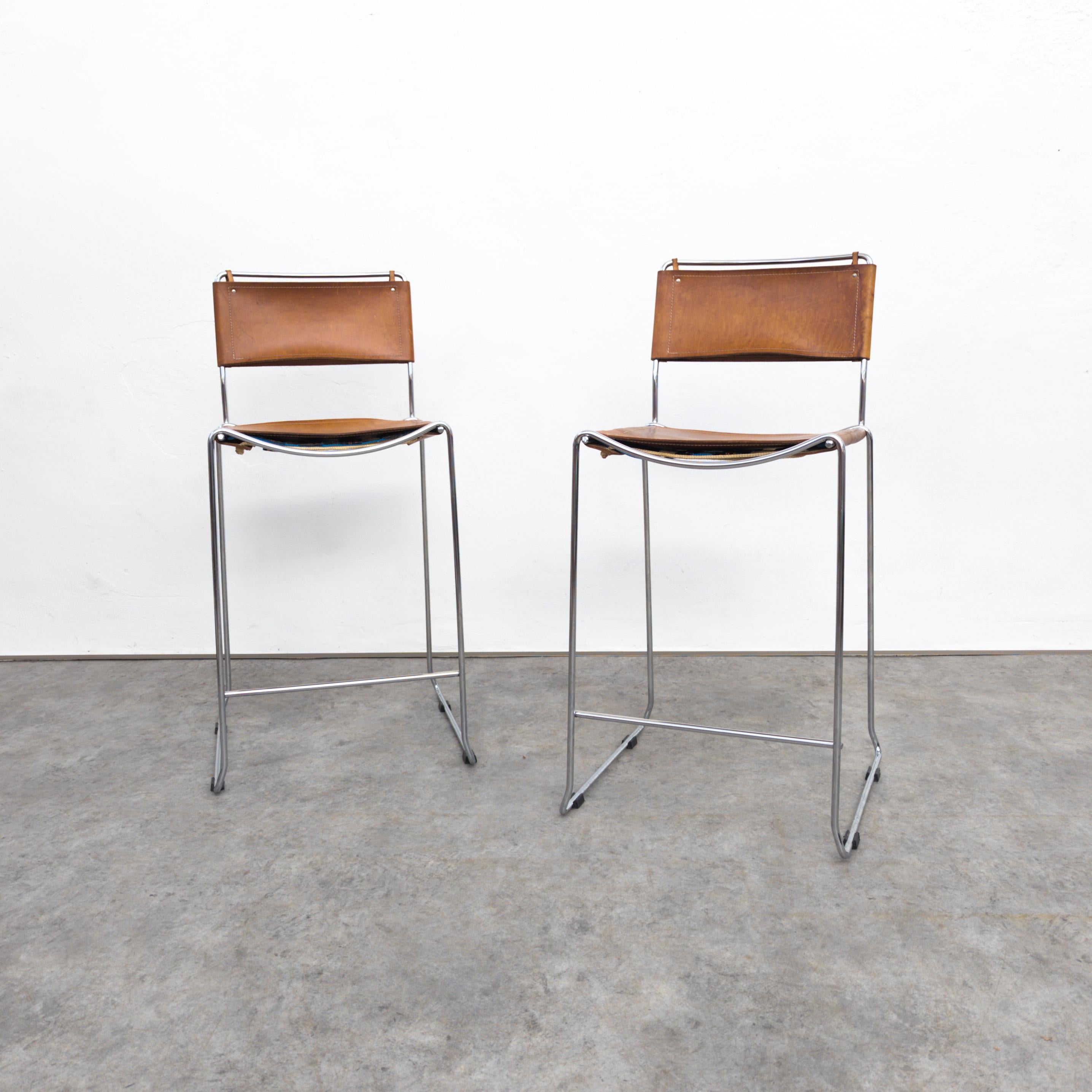 Pair of vintage leather bar stools by Giandomenico Belotti for Alias, 1970s In Good Condition In PRAHA 5, CZ