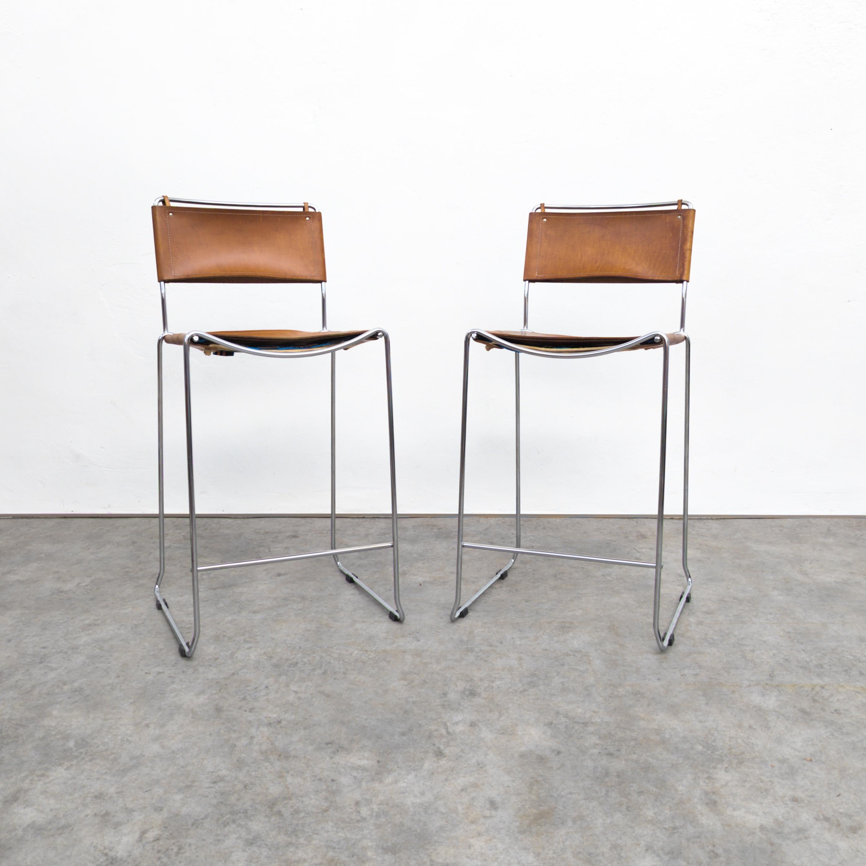 Late 20th Century Pair of vintage leather bar stools by Giandomenico Belotti for Alias, 1970s
