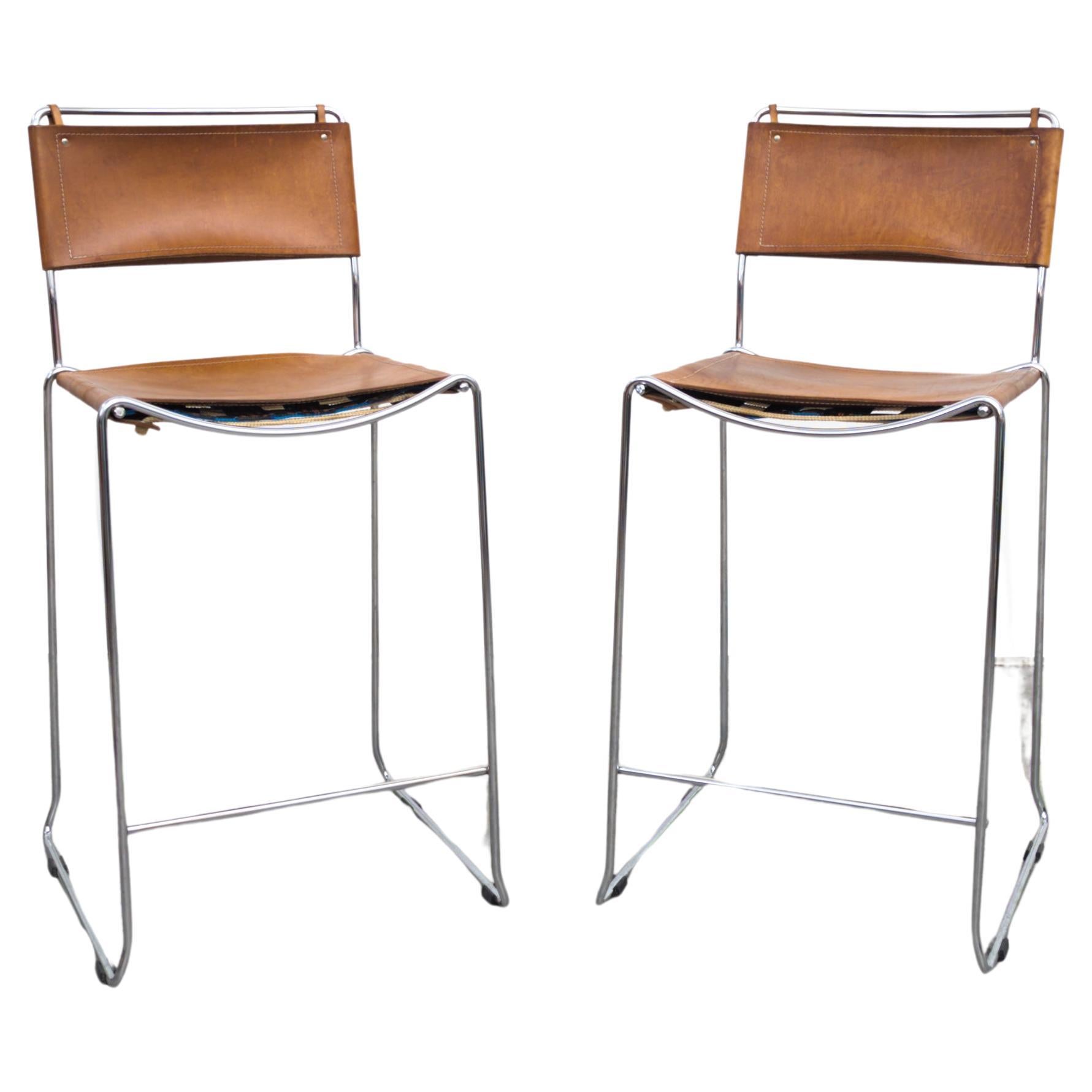 Pair of vintage leather bar stools by Giandomenico Belotti for Alias, 1970s