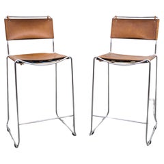 Pair of vintage leather bar stools by Giandomenico Belotti for Alias, 1970s