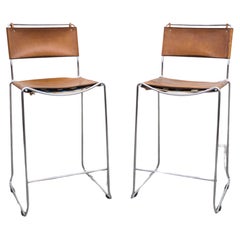 Pair of Vintage leather bar stools by Giandomenico Belotti for Alias, 1970s