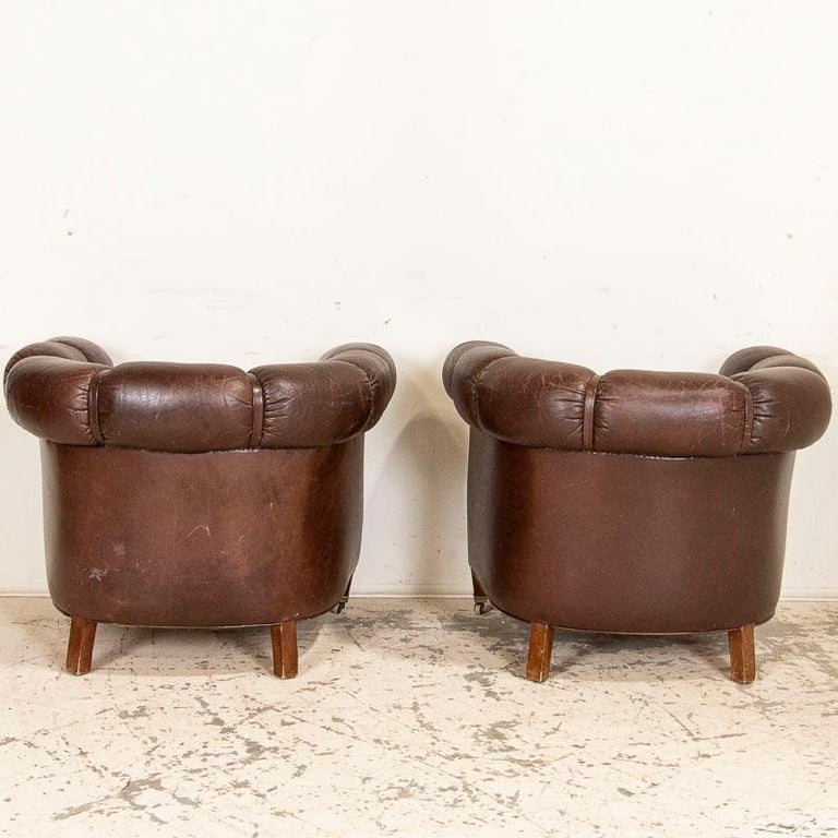 Pair of Vintage Leather Barrel Armchairs Club Chairs, England at