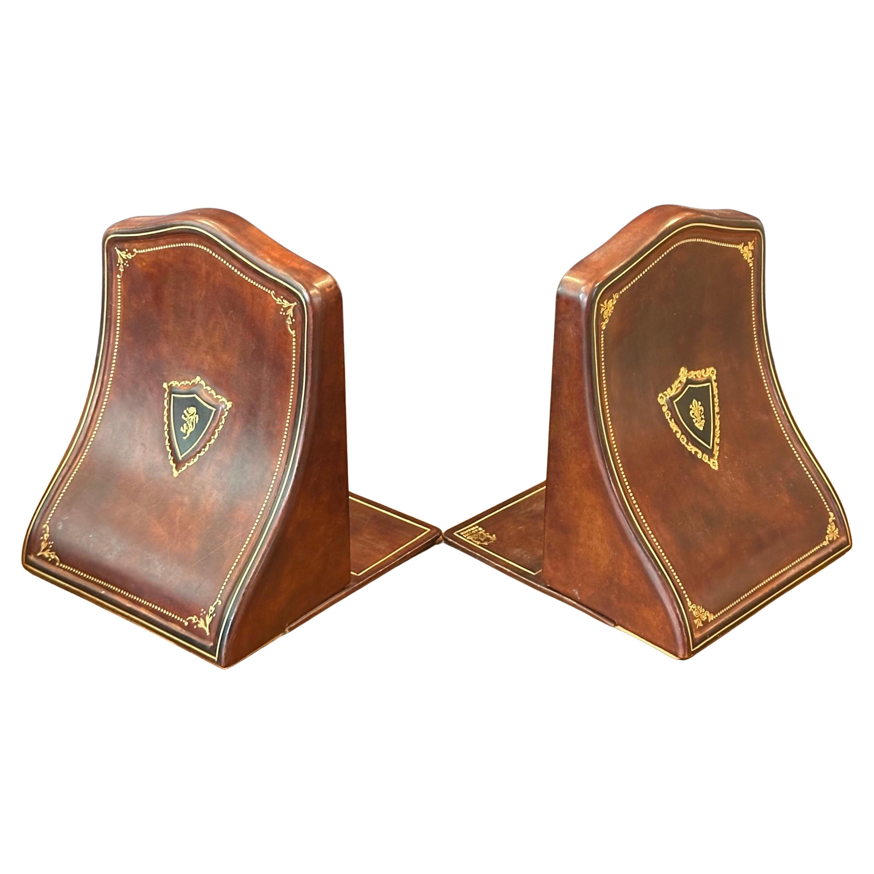 Pair of Vintage Leather Bookends by Papini of Firenze