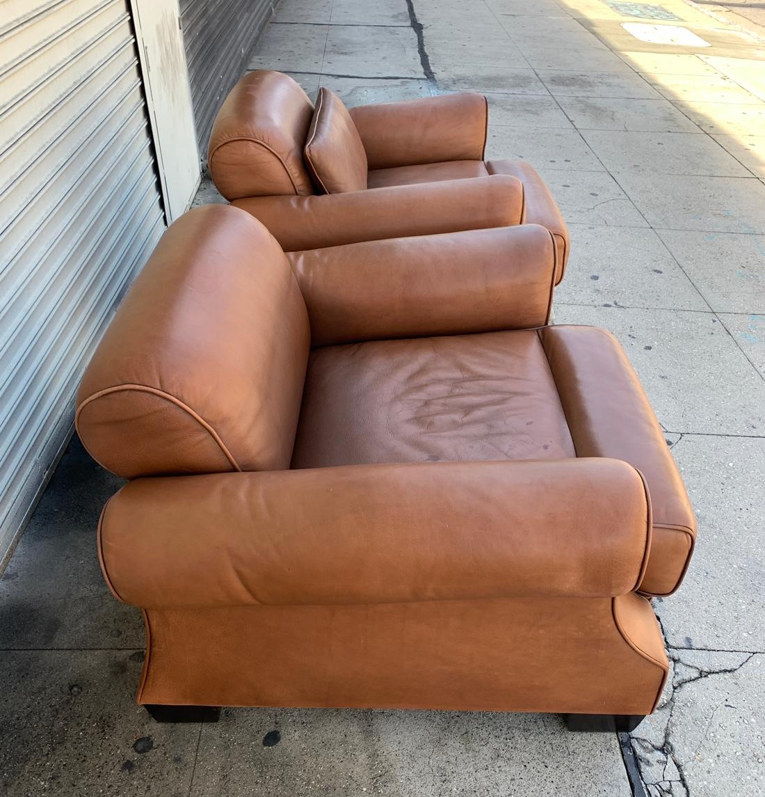 Pair of Vintage Leather Chairs by Nienkamper In Fair Condition In Los Angeles, CA