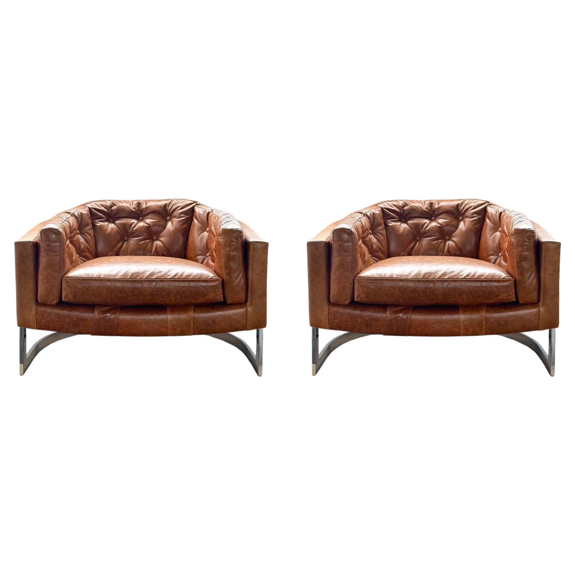 Pair of Vintage Leather Chairs in the Style of Milo Baughman