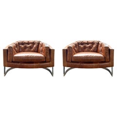 Paire de chaises vintage en cuir dans le style de Milo Baughman