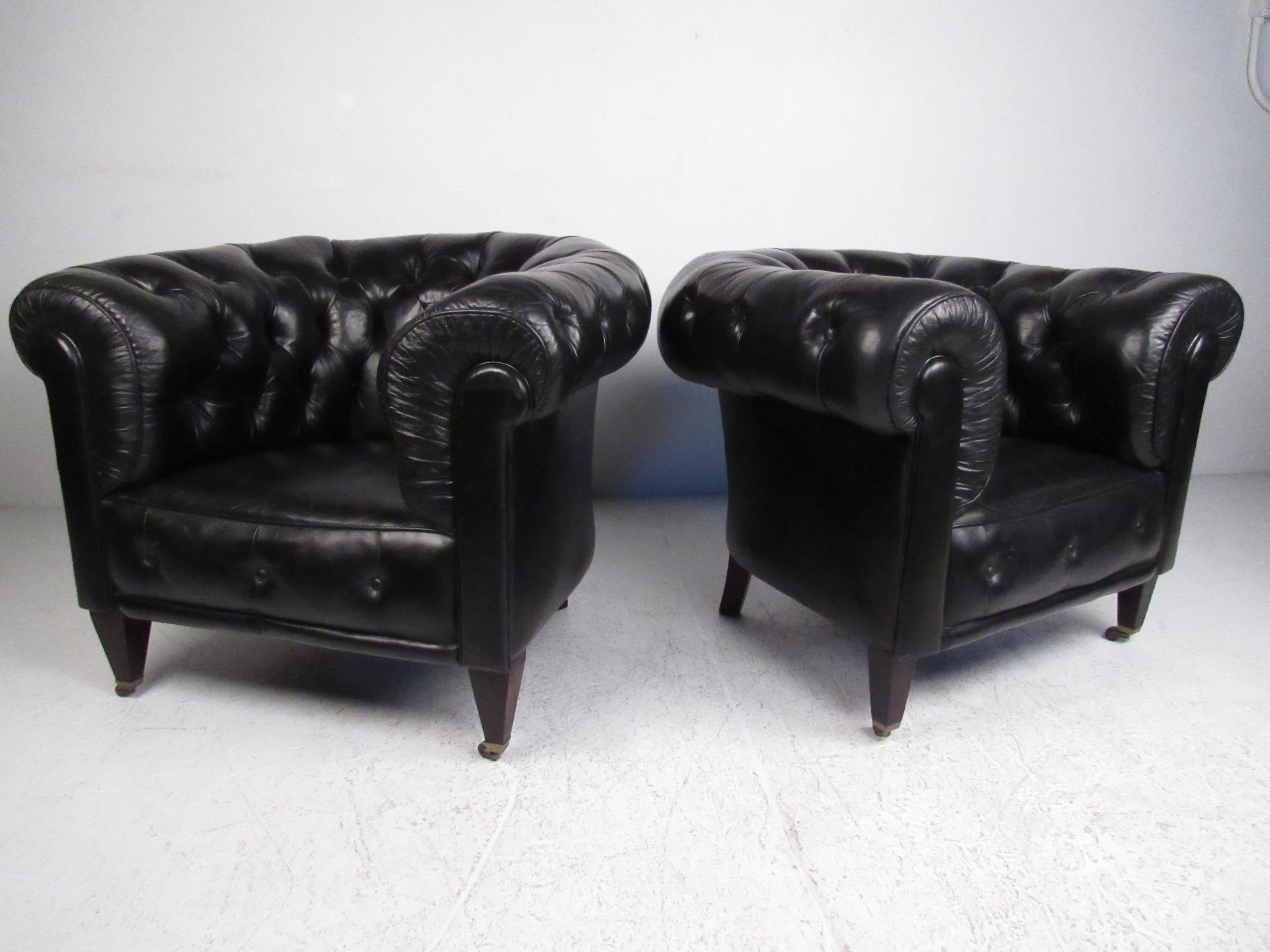 Pair of Vintage Leather Chesterfield Club Chairs 1