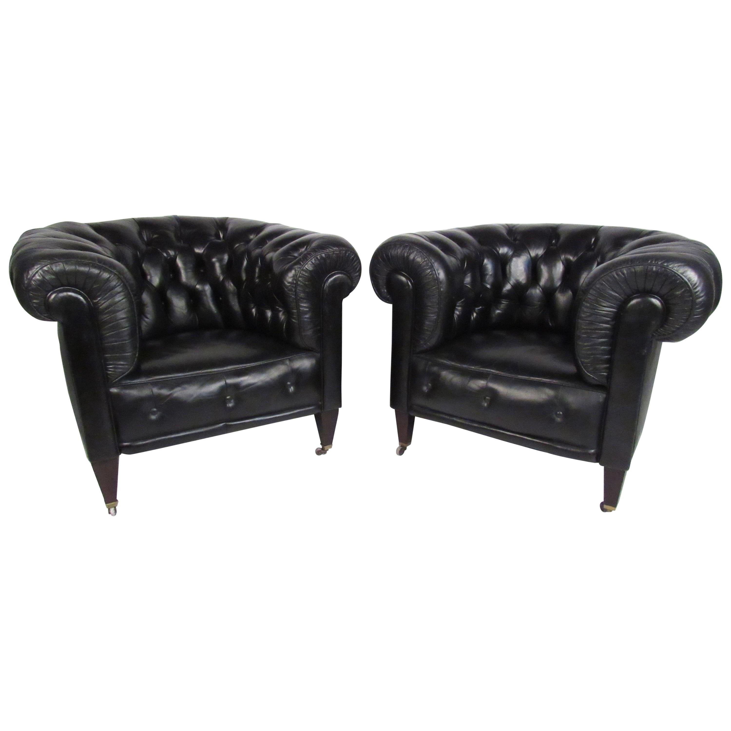 Pair of Vintage Leather Chesterfield Club Chairs For Sale at 1stDibs