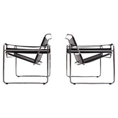 Pair of Vintage Leather & Chrome Wassily Armchairs 1970s