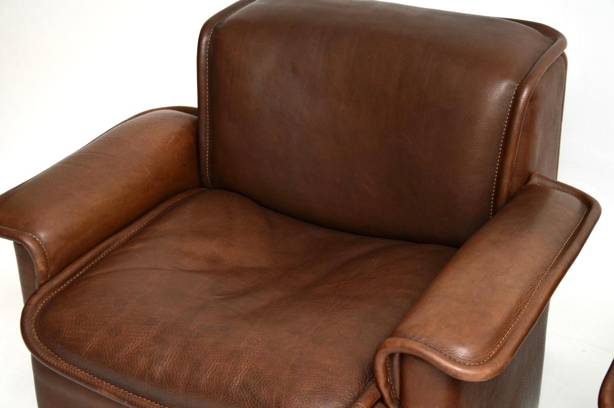 Pair of Vintage Leather DS 12 Armchairs by De Sede For Sale 4