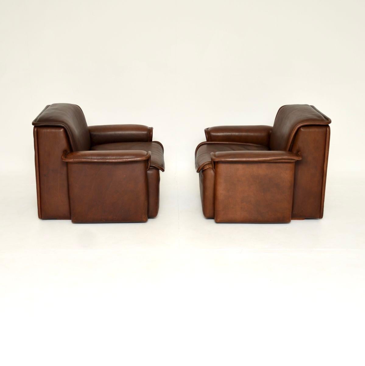 Swiss Pair of Vintage Leather DS 12 Armchairs by De Sede For Sale