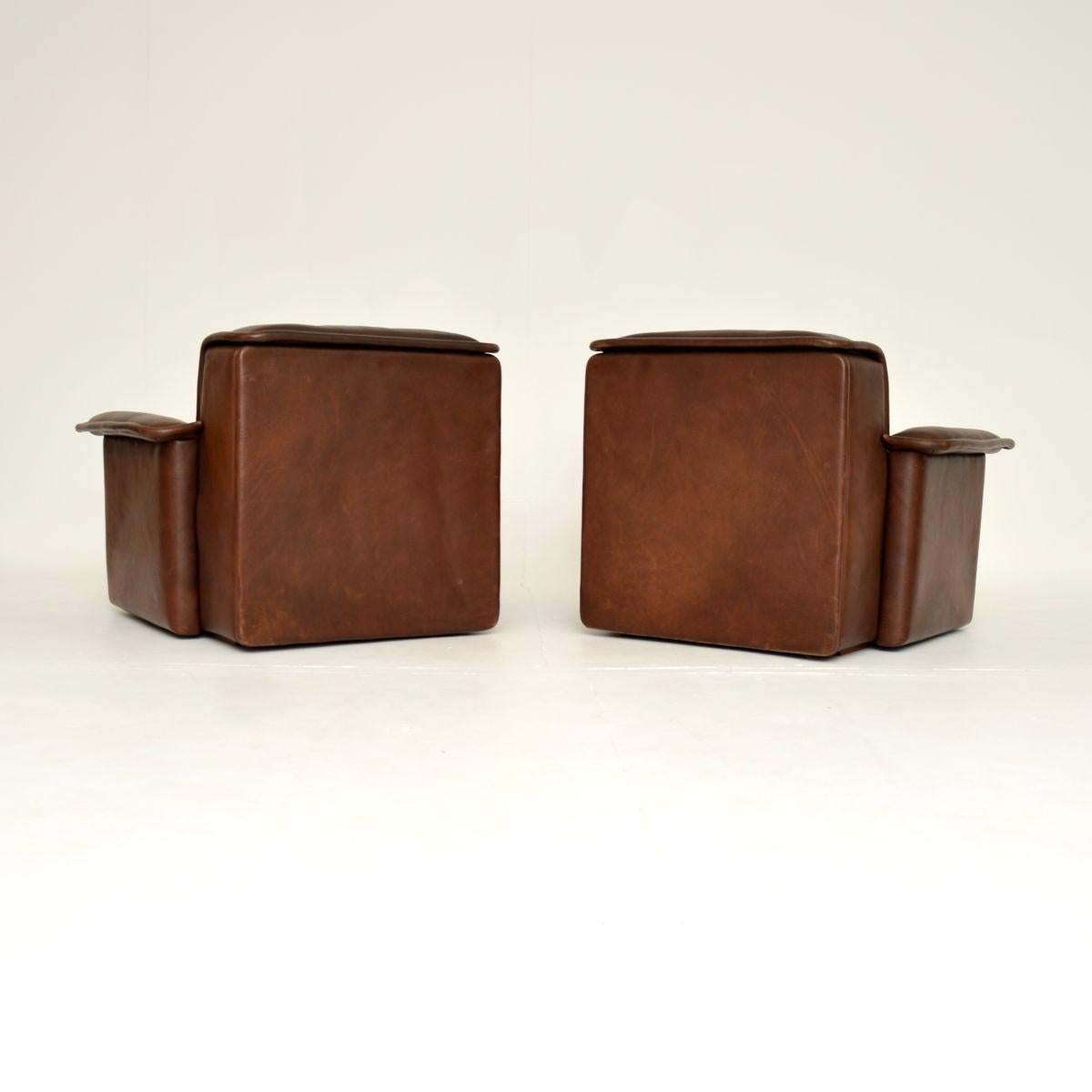 Mid-20th Century Pair of Vintage Leather DS 12 Armchairs by De Sede For Sale