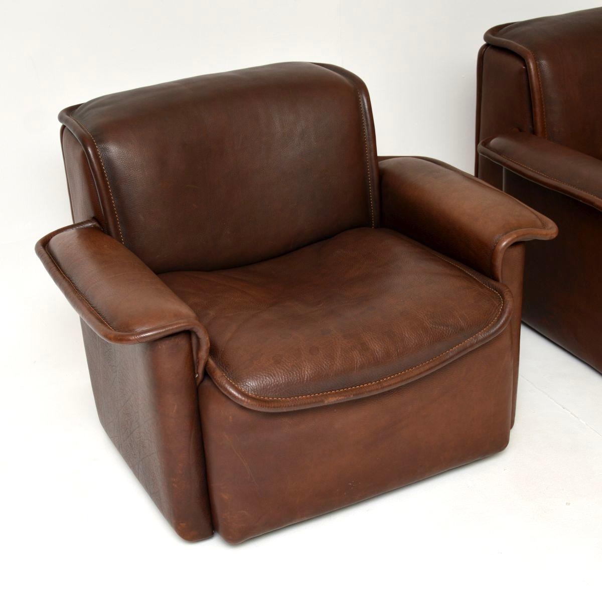 Pair of Vintage Leather DS 12 Armchairs by De Sede For Sale 1