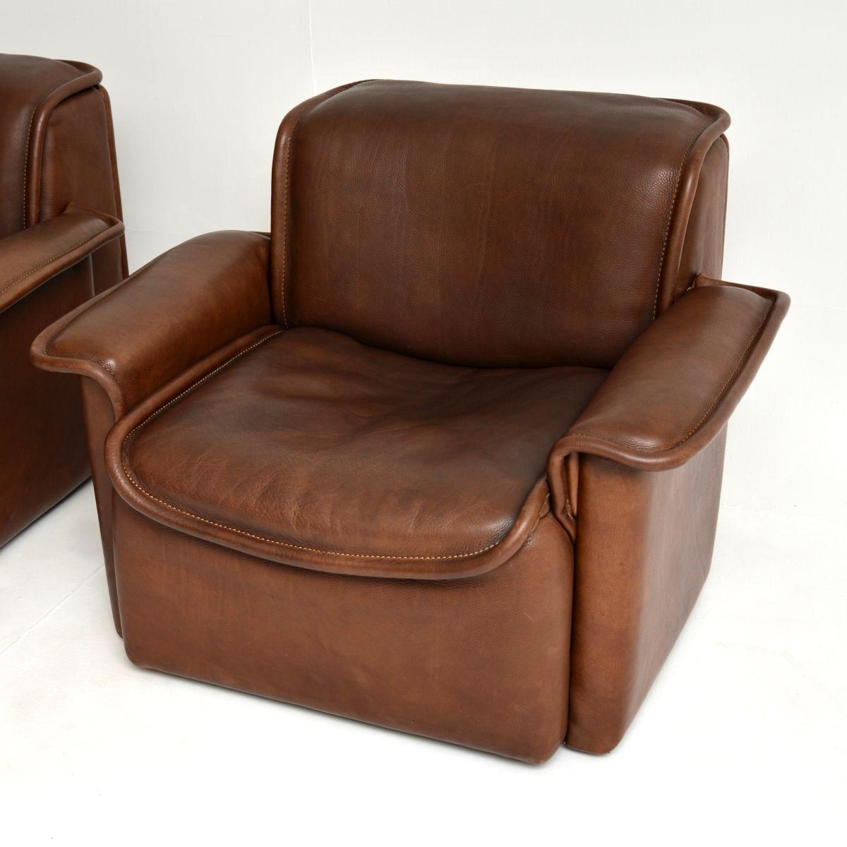 Pair of Vintage Leather DS 12 Armchairs by De Sede For Sale 2