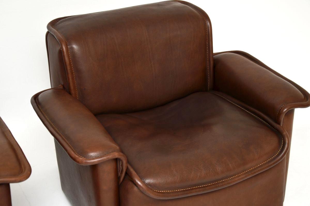 Pair of Vintage Leather DS 12 Armchairs by De Sede For Sale 3