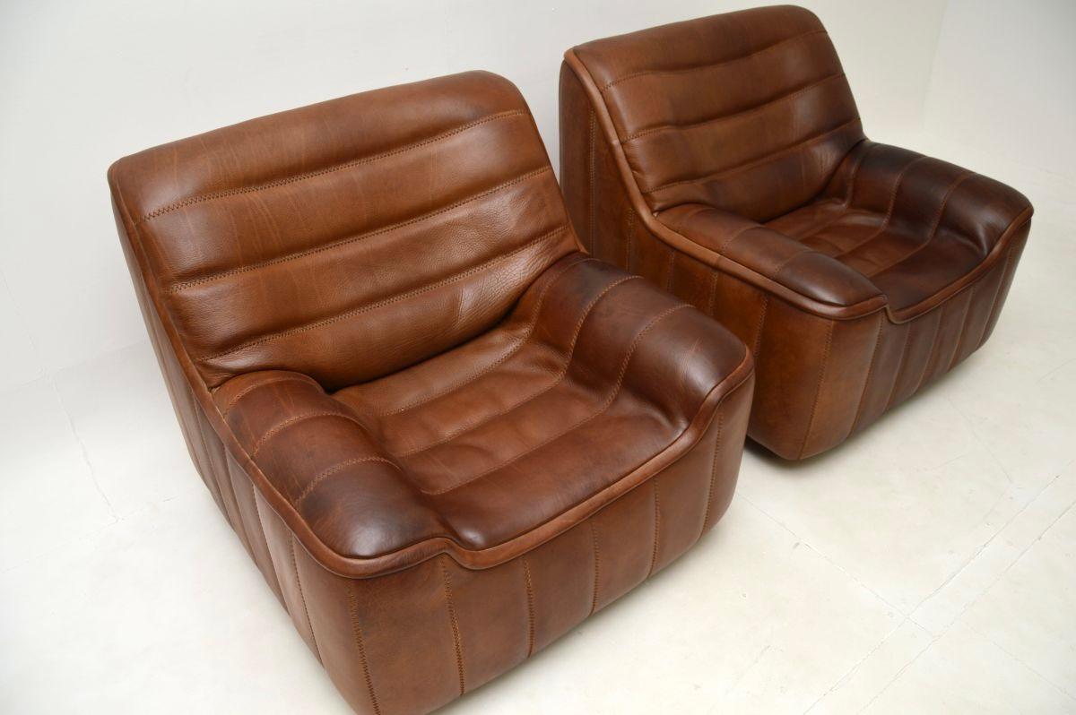Mid-20th Century Pair of Vintage Leather DS 84 Armchairs by De Sede For Sale