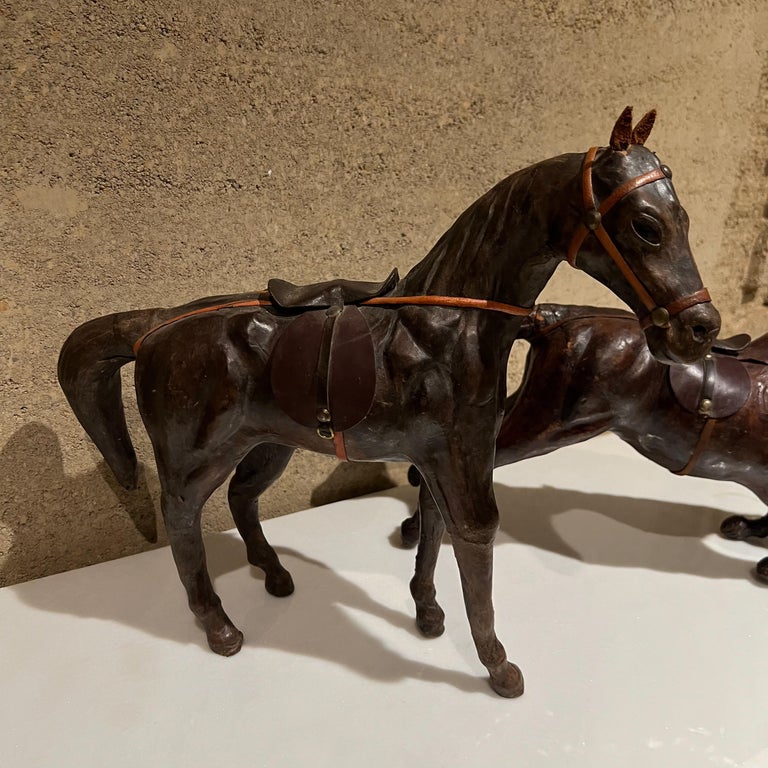Pair of Vintage Leather Horses Modern Sculpture Style of Dimitri Omersa