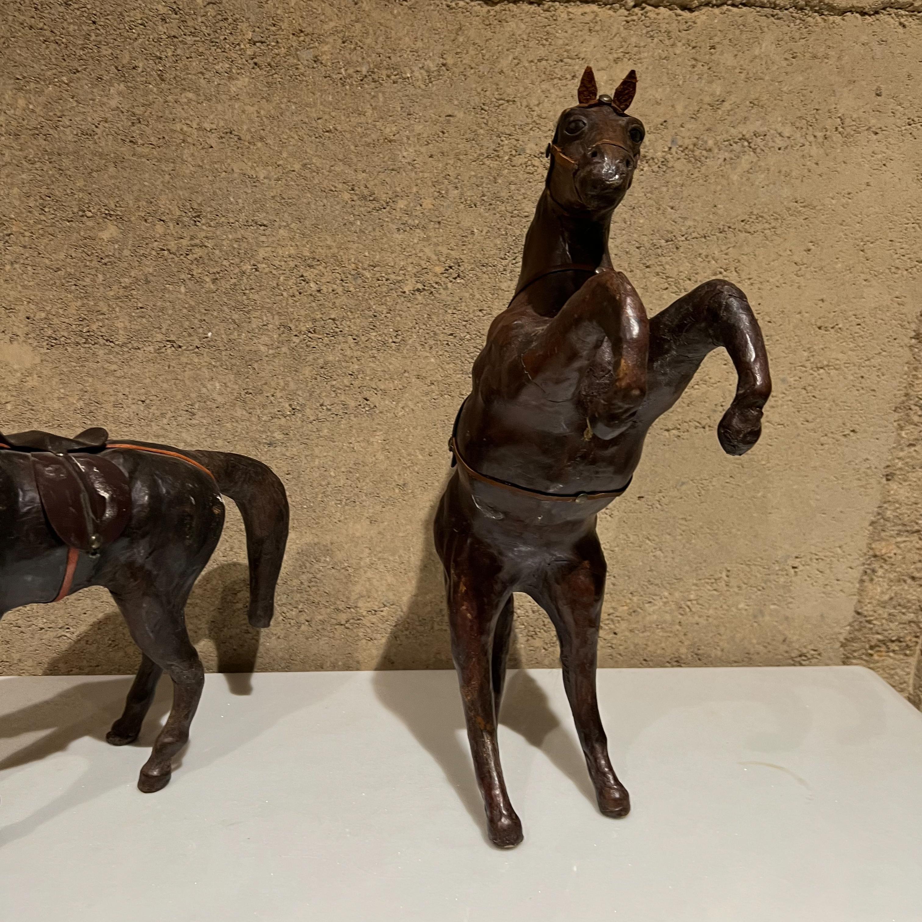 Mid-Century Modern Pair of Vintage Leather Horses Modern Sculpture Style of Dimitri Omersa 1970s