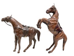 Pair of Vintage Leather Horses Modern Sculpture Style of Dimitri Omersa 1980s