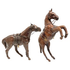 Pair of Vintage Leather Horses Modern Sculpture Style of Dimitri Omersa 1980s