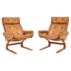 Pair of Vintage Leather Kengu Armchairs by Elsa and Nordahl Solheim for Rykken