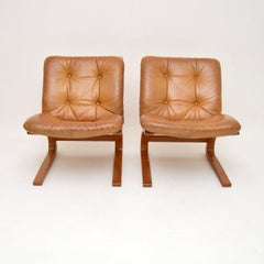 Pair of Vintage Leather Kengu Chairs by Elsa and Nordahl Solheim for Rykken
