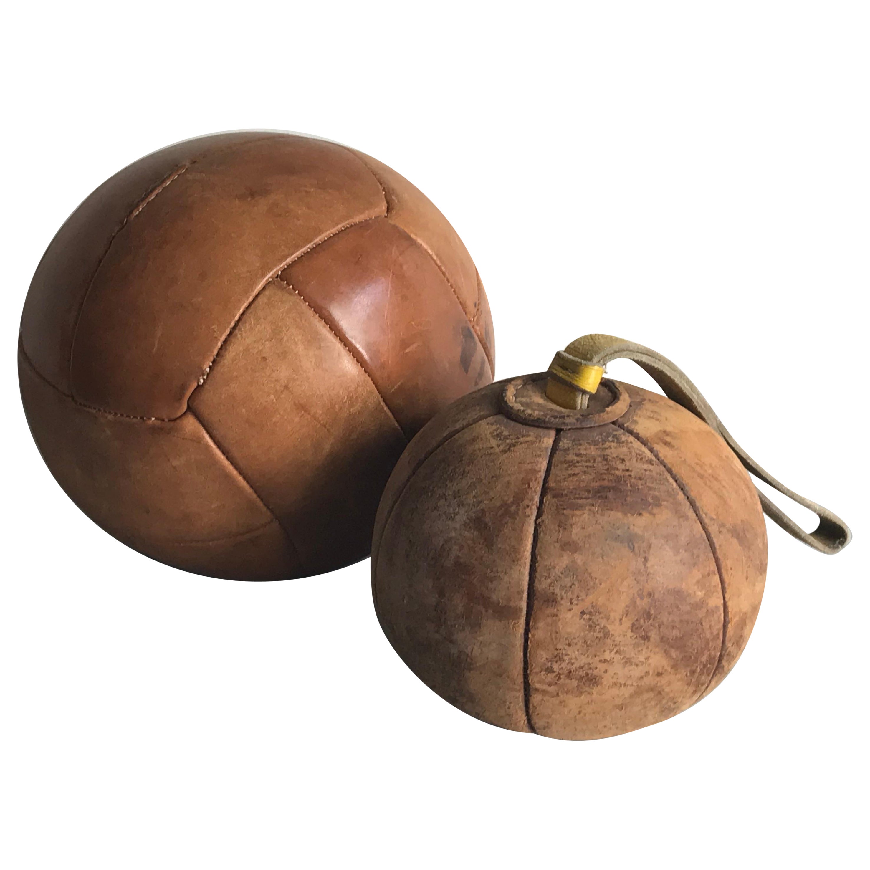 Pair of Vintage leather Medicine Balls