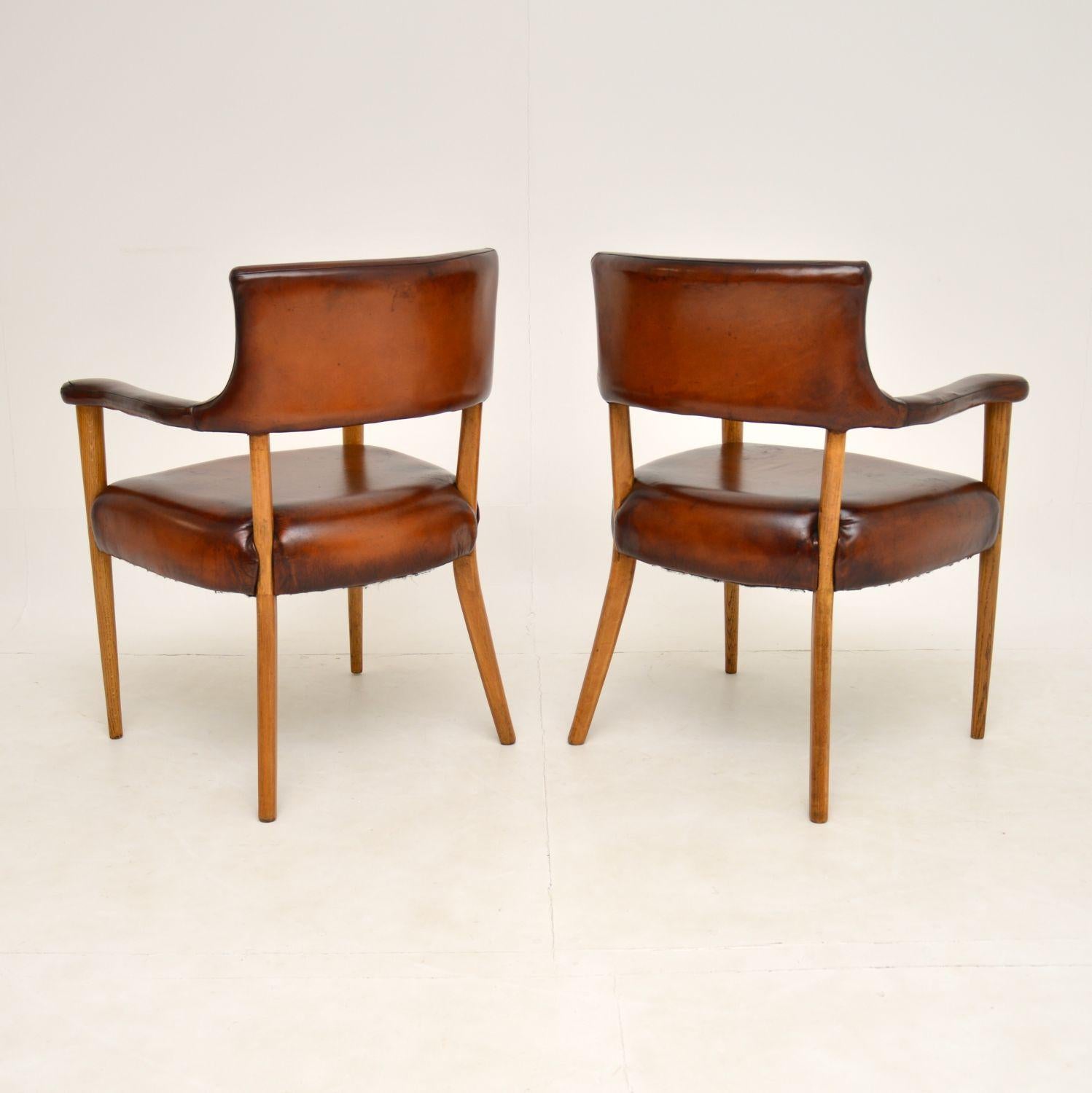 Pair of Vintage Leather & Oak Armchairs, c.1960’s 4