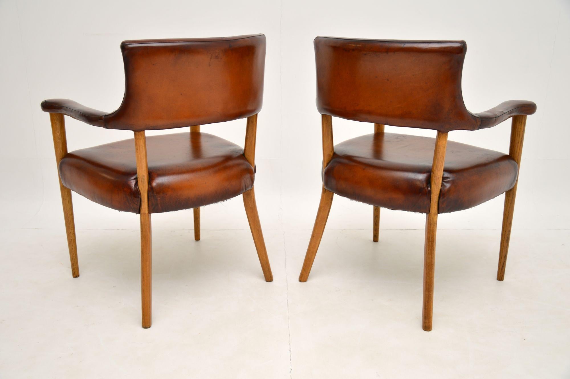Pair of Vintage Leather & Oak Armchairs, c.1960’s 5