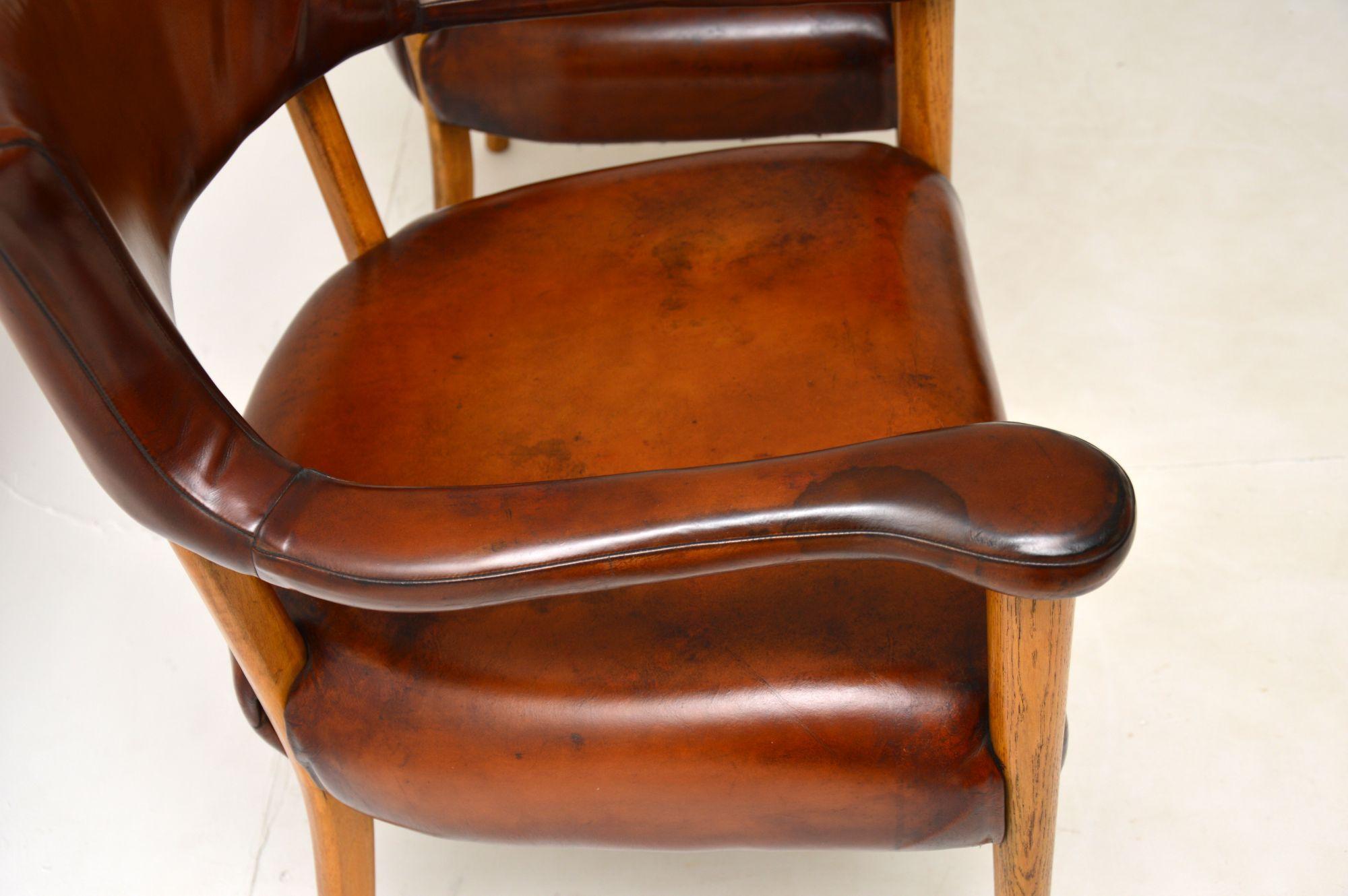 Mid-20th Century Pair of Vintage Leather & Oak Armchairs, c.1960’s