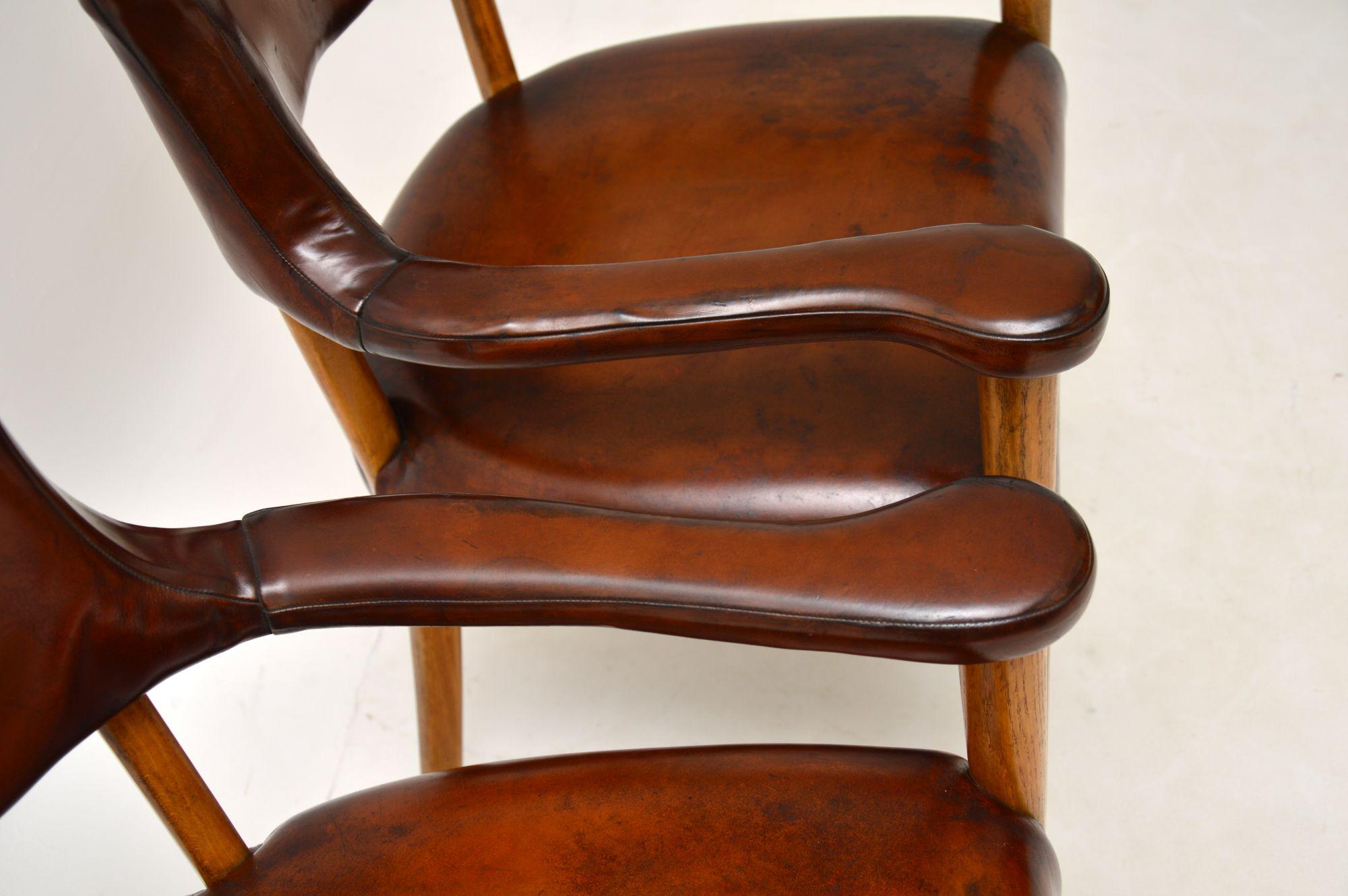 Pair of Vintage Leather & Oak Armchairs, c.1960’s 1
