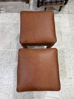 Pair of Vintage Leather Ottomans in Caramel Brown