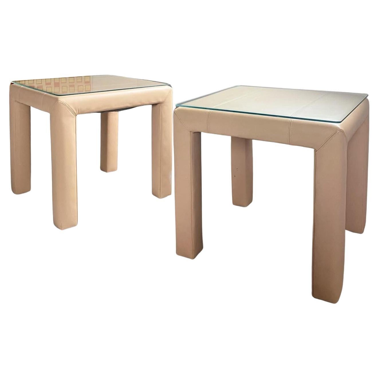 Pair of Vintage Leather Parsons Side Tables, Vintage Design, USA For Sale