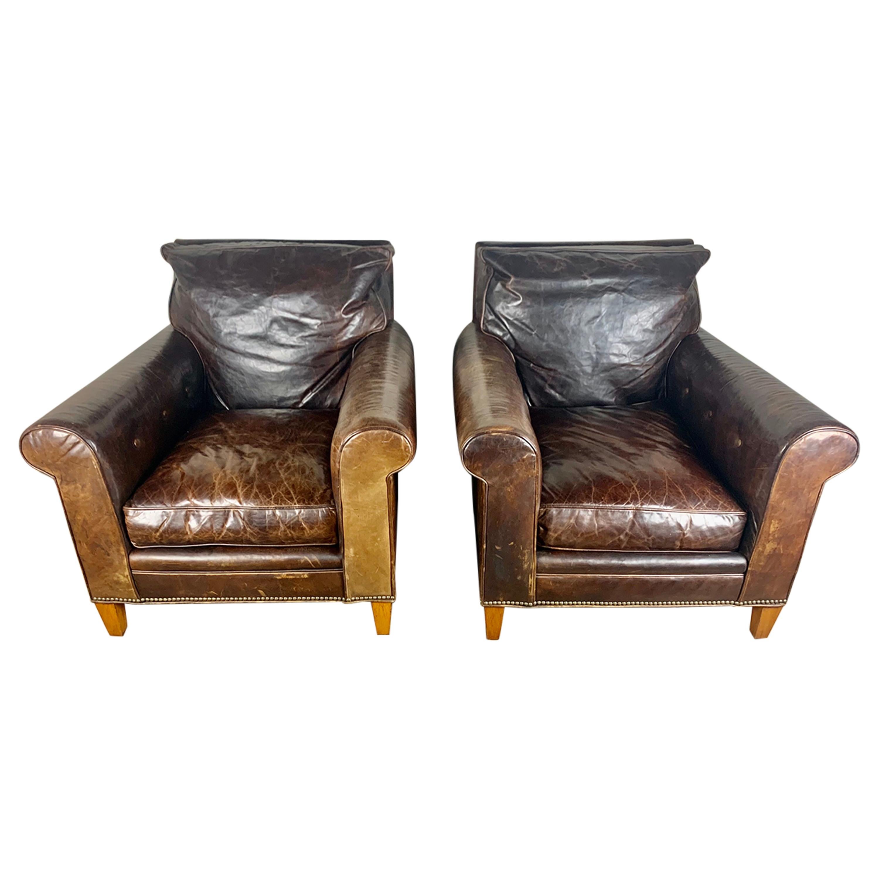 Pair of Vintage Leather Ralph Lauren Club Chairs, Mid-20th Century