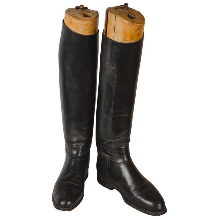 Pair of Vintage Leather Riding Boots with Wooden Stretchers at 1stDibs ...