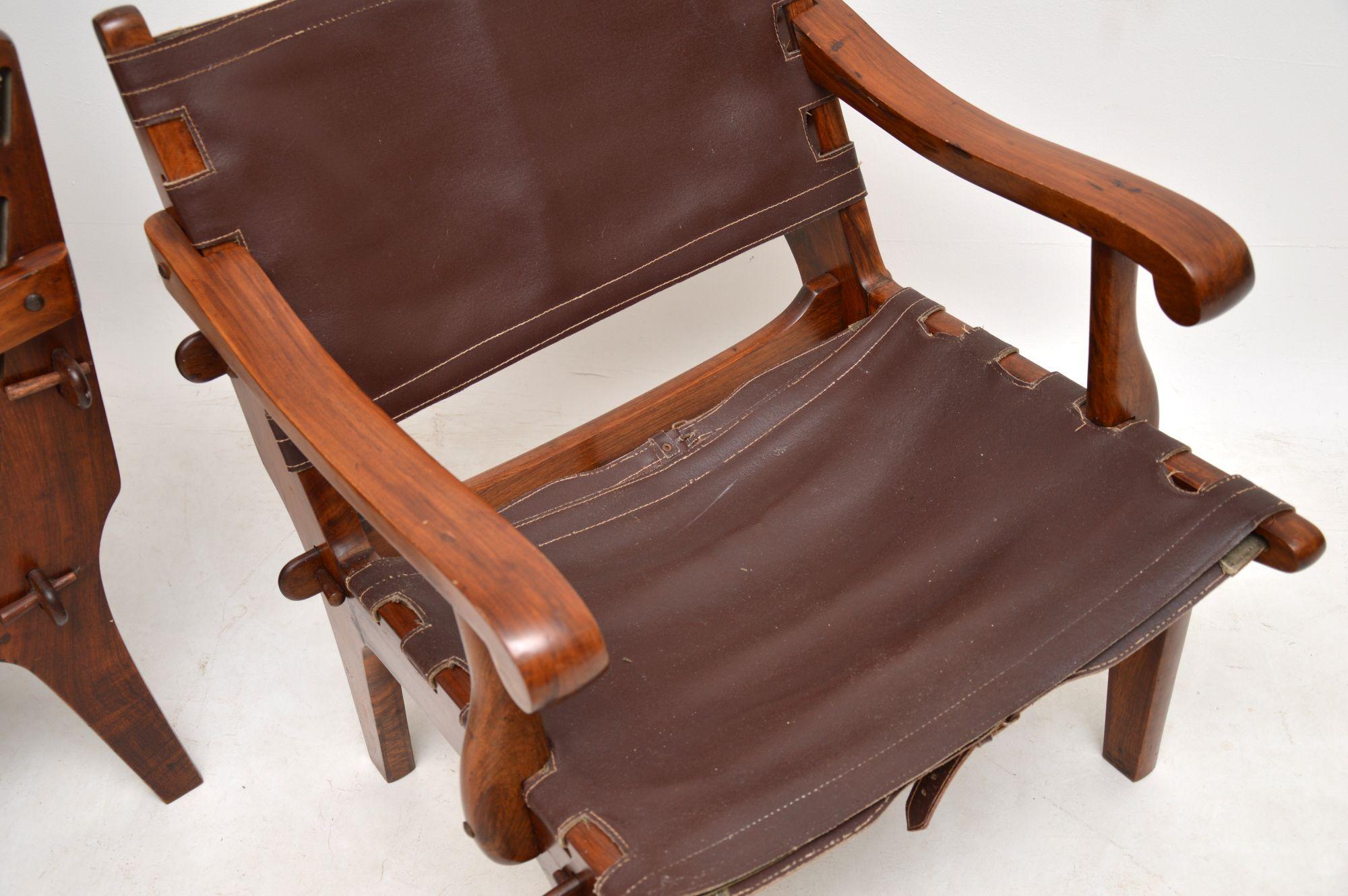 Pair of Vintage Leather Safari Armchairs by Angel Pazmino 4