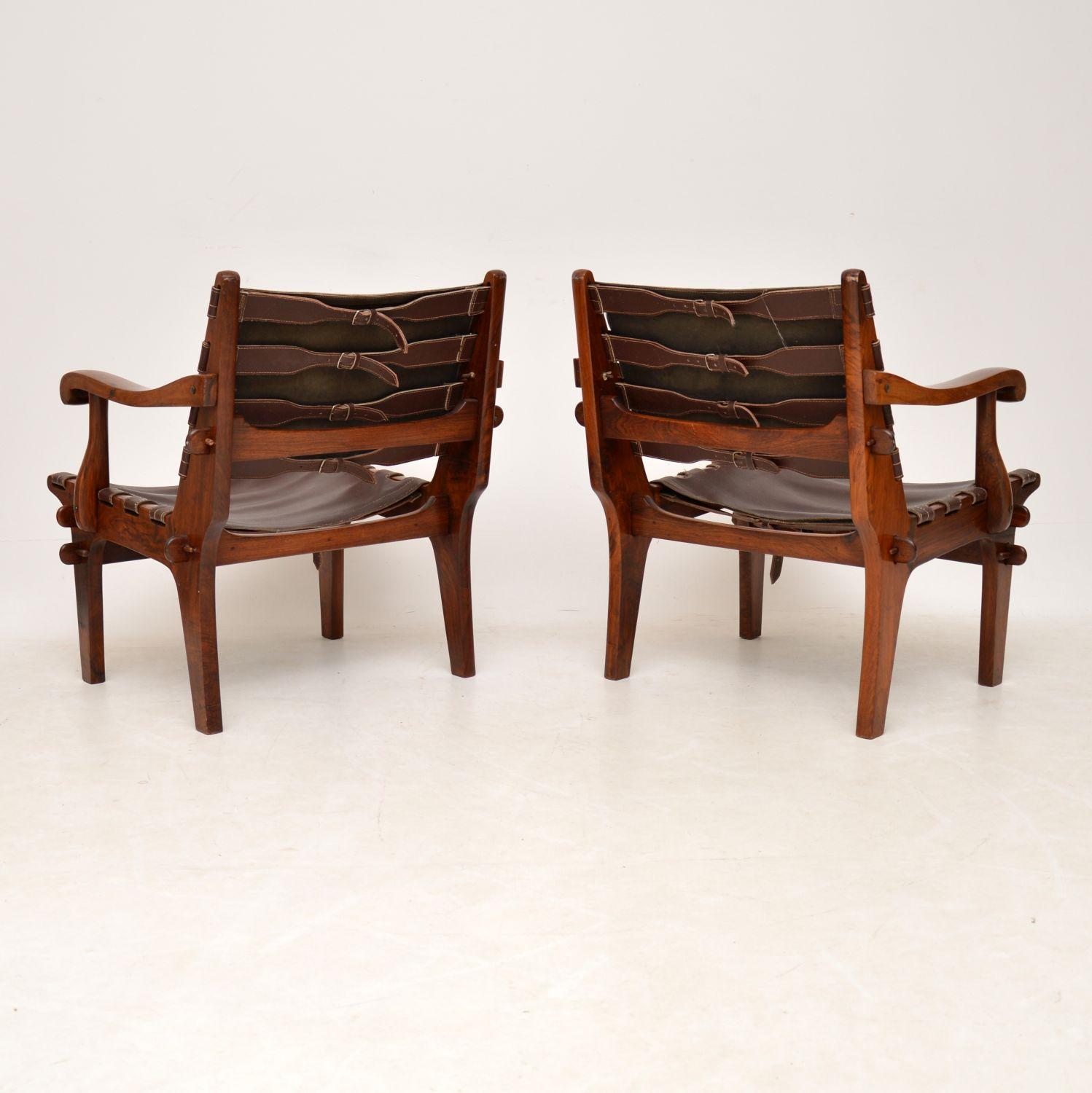 Ecuadorean Pair of Vintage Leather Safari Armchairs by Angel Pazmino