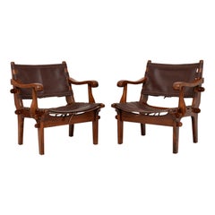 Pair of Vintage Leather Safari Armchairs by Angel Pazmino