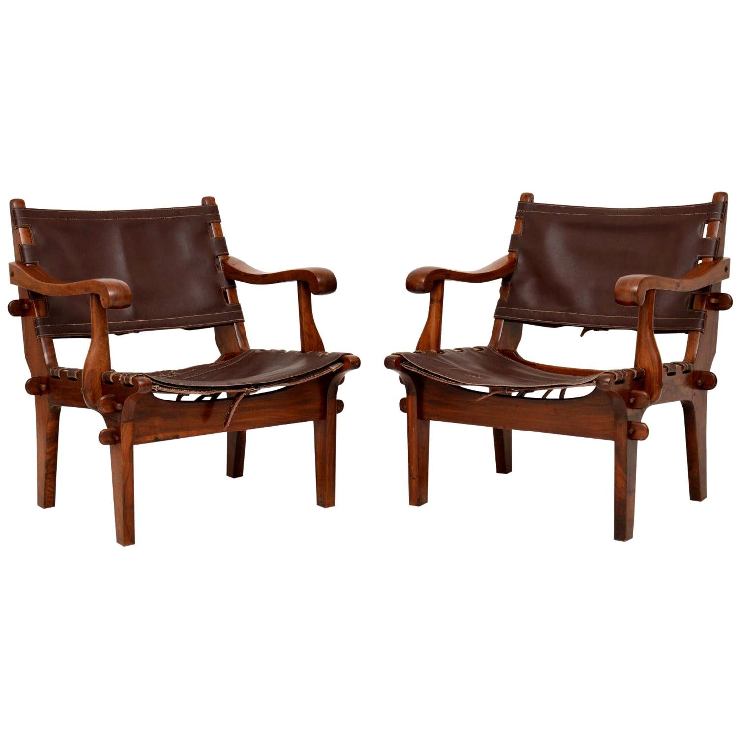 Pair of Vintage Leather Safari Armchairs by Angel Pazmino