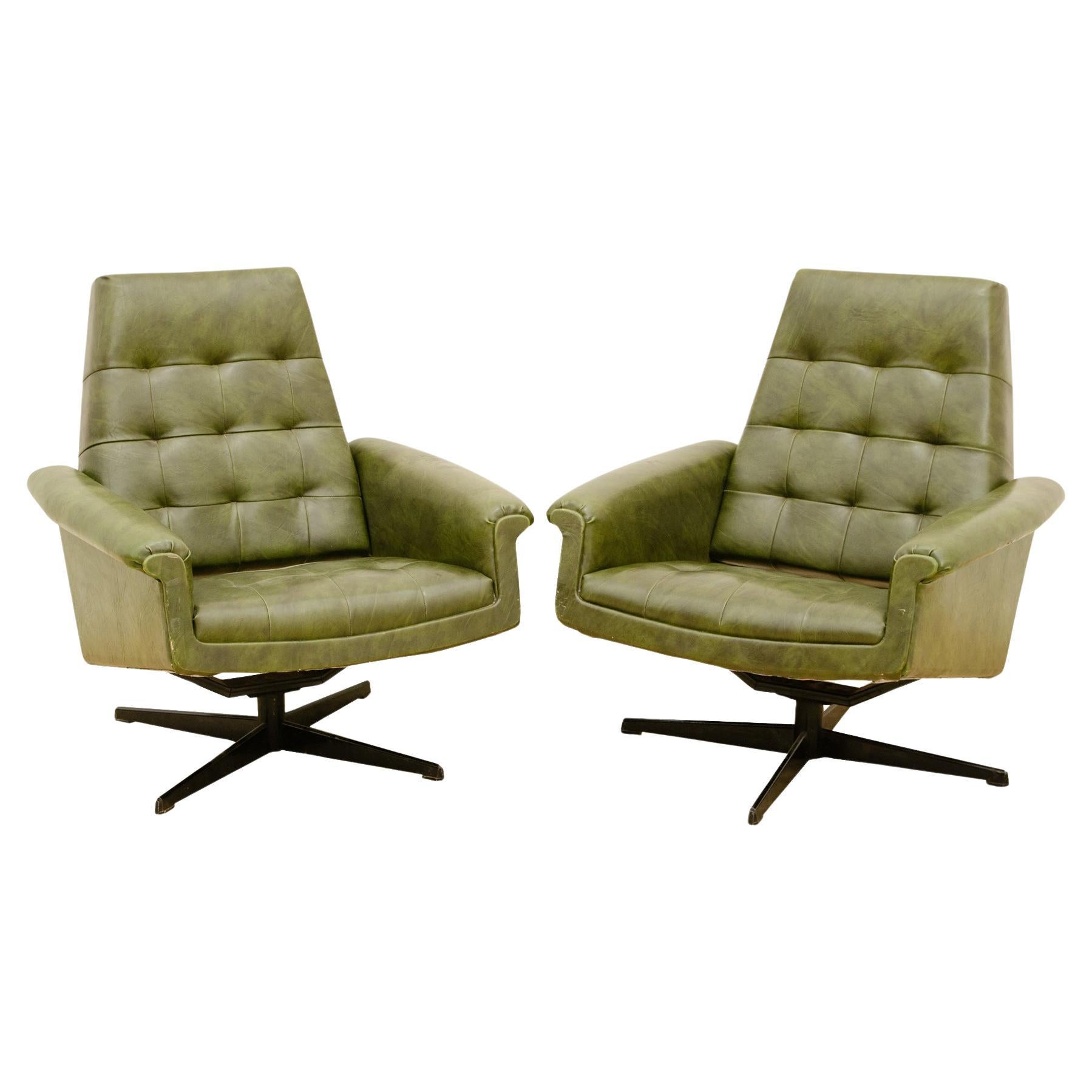 Pair of Vintage Leather Swivel Armchairs from Up Zavody, 1970s