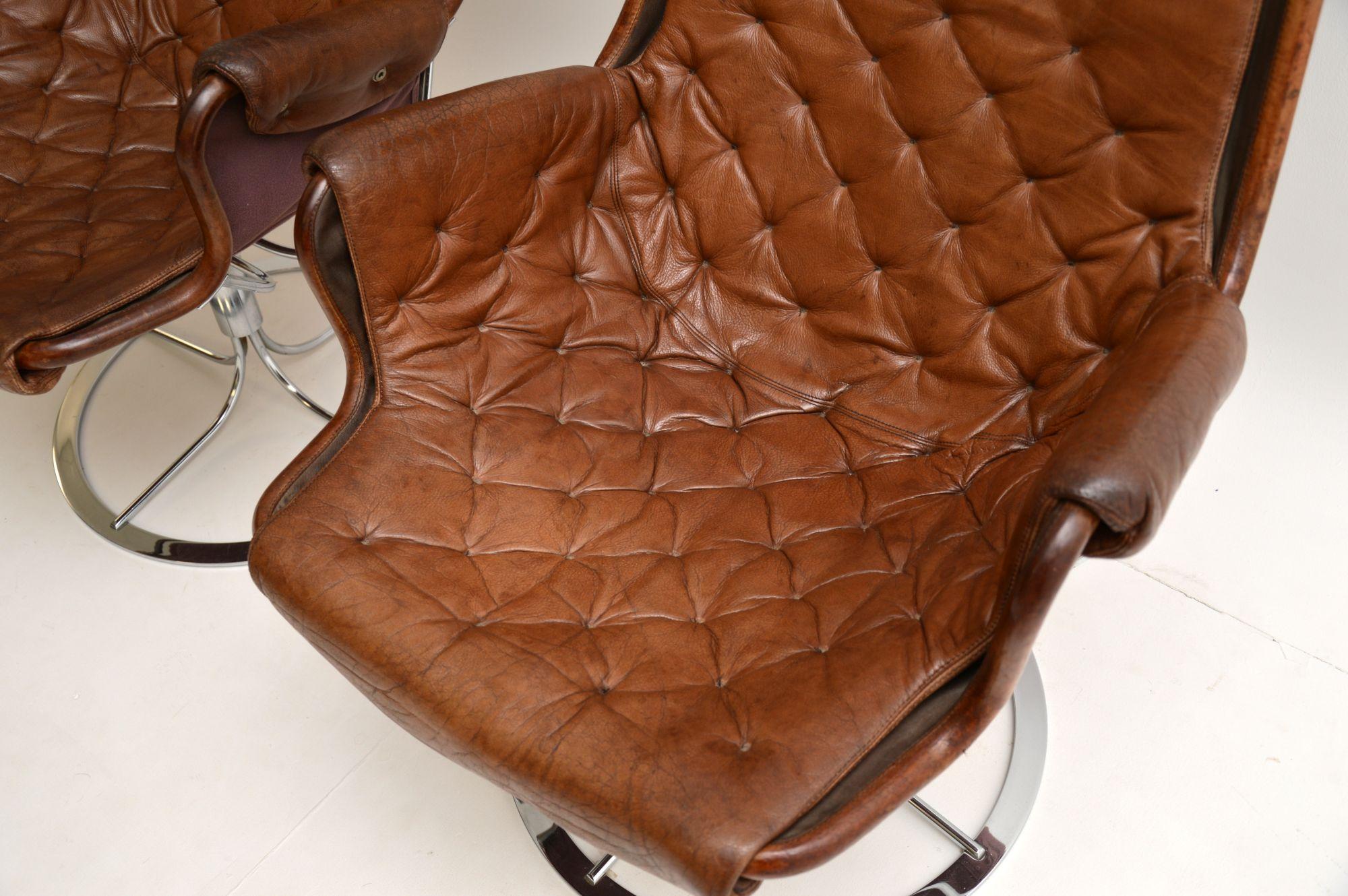Pair of Vintage Leather Swivel 'Jetson' Armchairs by Bruno Mathsson 1